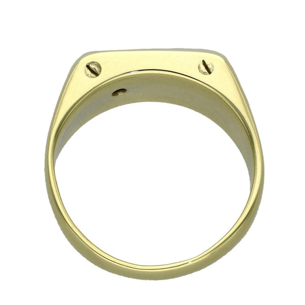 9ct Multi-Tone Gold Diamond Signet Ring - Size R - 9.9g