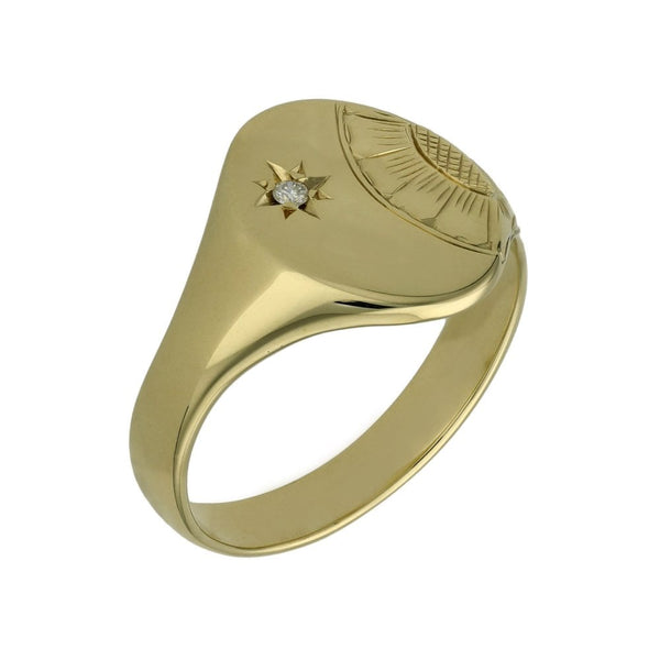 9ct Yellow Gold Diamond Set Signet Ring - Size S - 4.5g