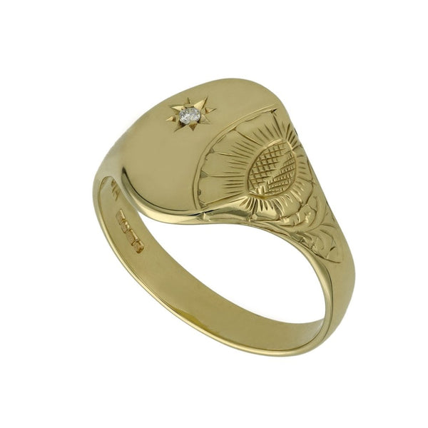 9ct Yellow Gold Diamond Set Signet Ring - Size S - 4.5g