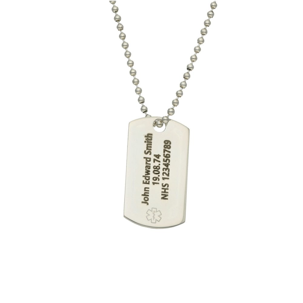 Silver Engravable ID Medical Tag Pendant - 28"