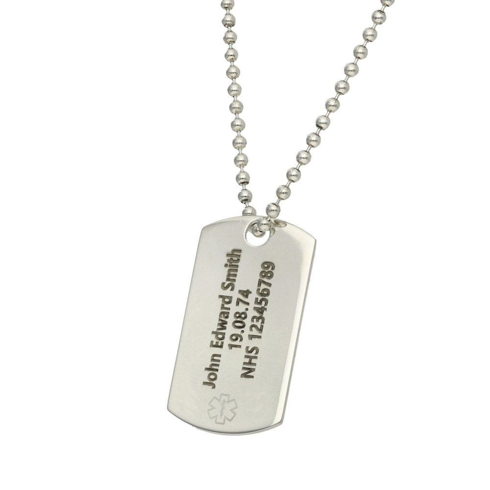 Silver Engravable ID Medical Tag Pendant - 28"