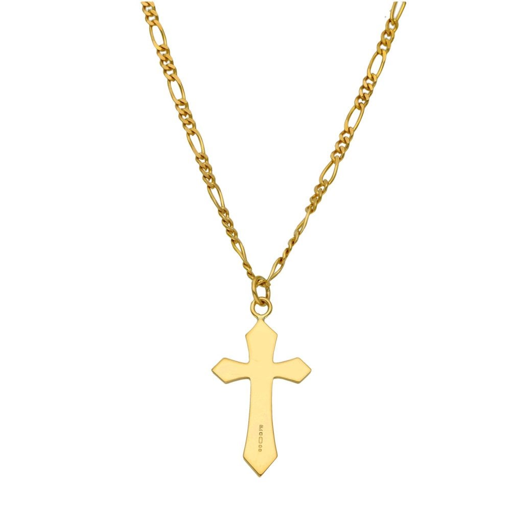 9ct Yellow Gold Plain Cross & Figaro Chain - 20" - 6.4g