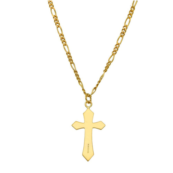 9ct Yellow Gold Plain Cross & Figaro Chain - 20" - 6.4g