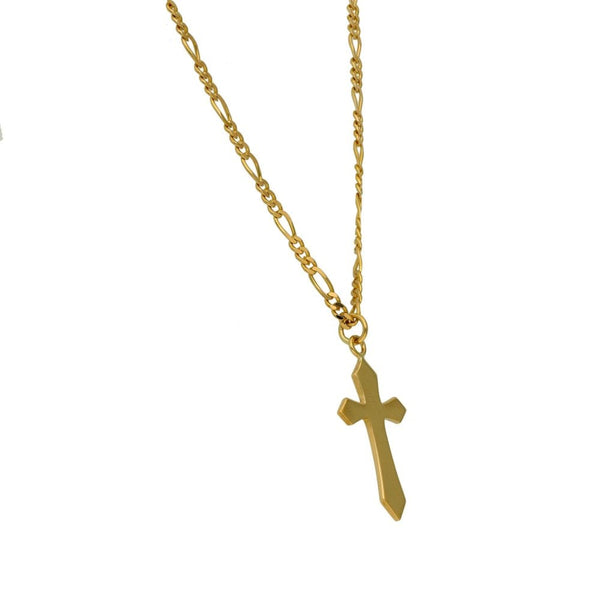 9ct Yellow Gold Plain Cross & Figaro Chain - 20" - 6.4g