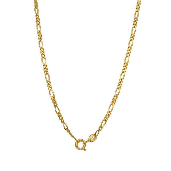 9ct Yellow Gold Plain Cross & Figaro Chain - 20" - 6.4g