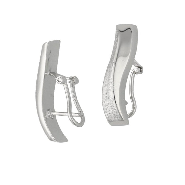 Ladies 18ct White Gold Polished & Satin Bar Stud Earrings