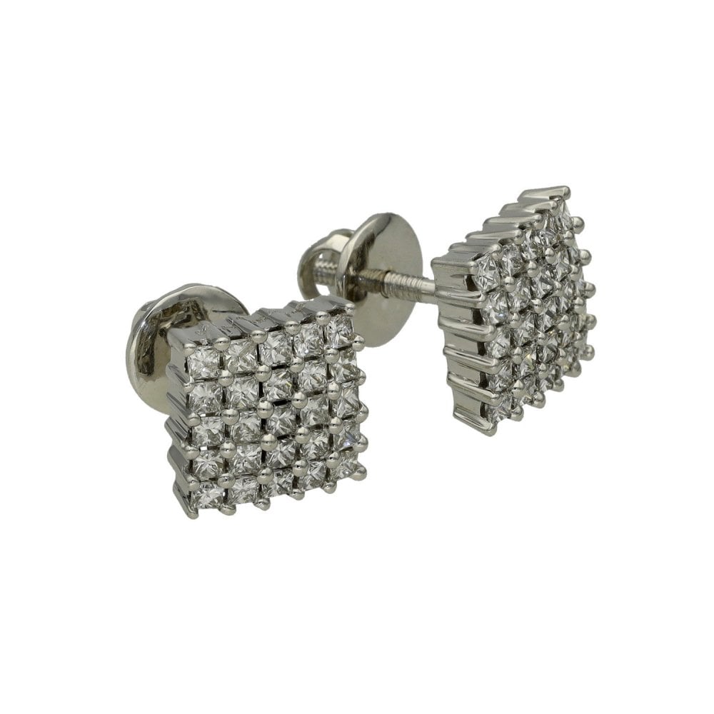 Ladies 18ct White Gold Diamond Princess Cut Stud Earrings