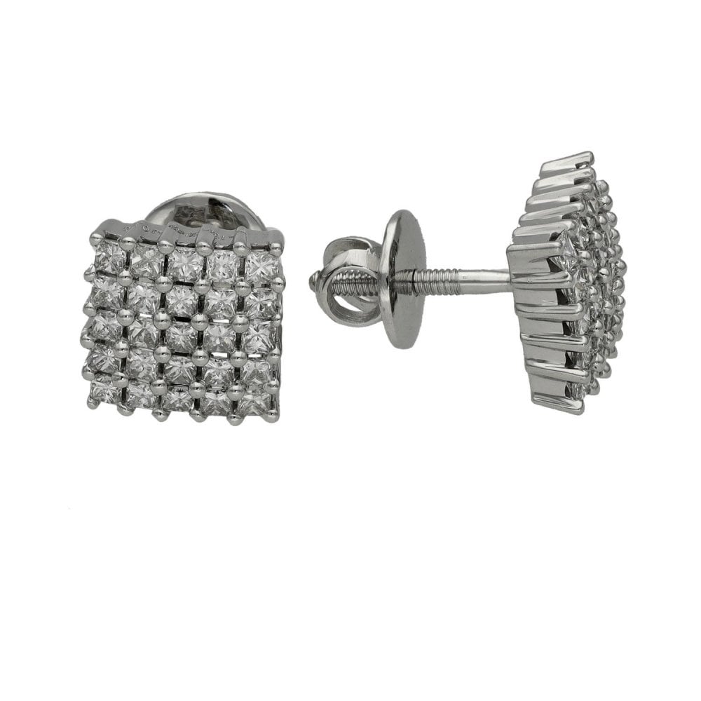 Ladies 18ct White Gold Diamond Princess Cut Stud Earrings