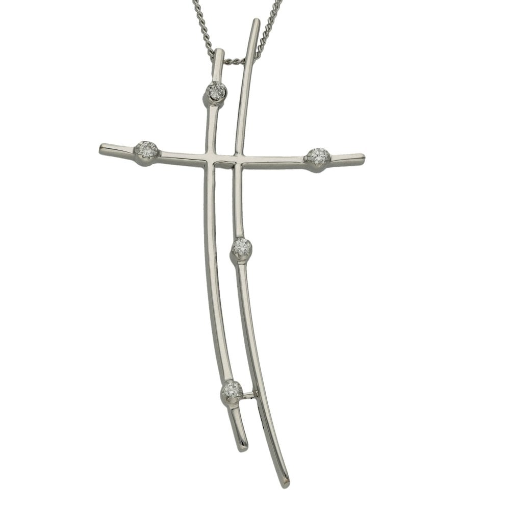 18ct White Gold Diamond Cross Pendant & Necklace - 20" - 0.10ct