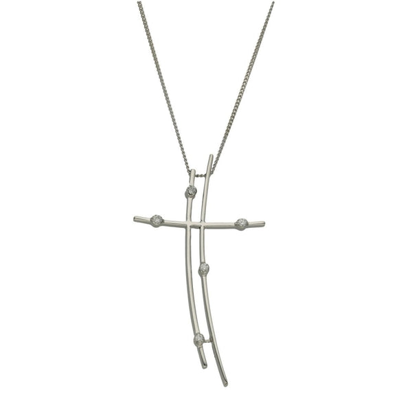 18ct White Gold Diamond Cross Pendant & Necklace - 20" - 0.10ct