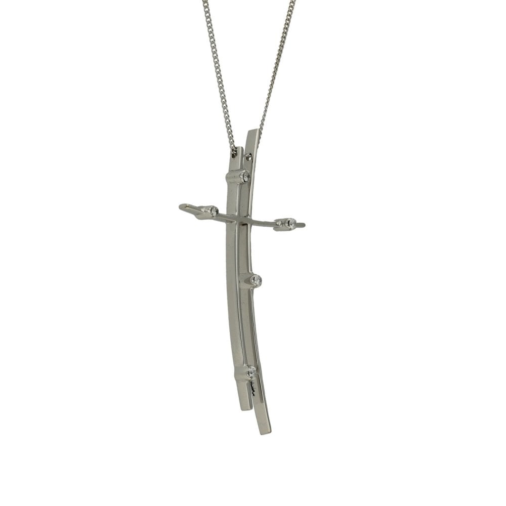 18ct White Gold Diamond Cross Pendant & Necklace - 20" - 0.10ct