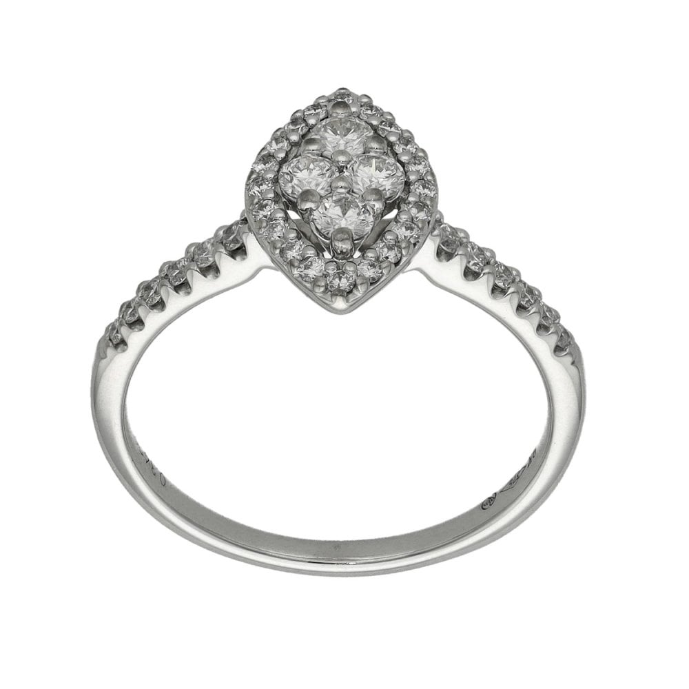 Ladies 9ct White Gold Diamond Cluster Ring - Size J - 0.34ct