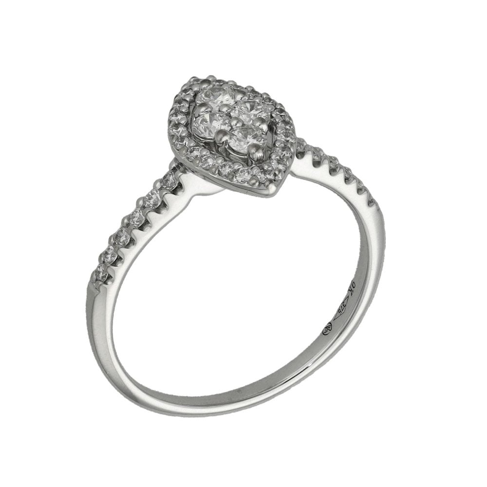 Ladies 9ct White Gold Diamond Cluster Ring - Size J - 0.34ct