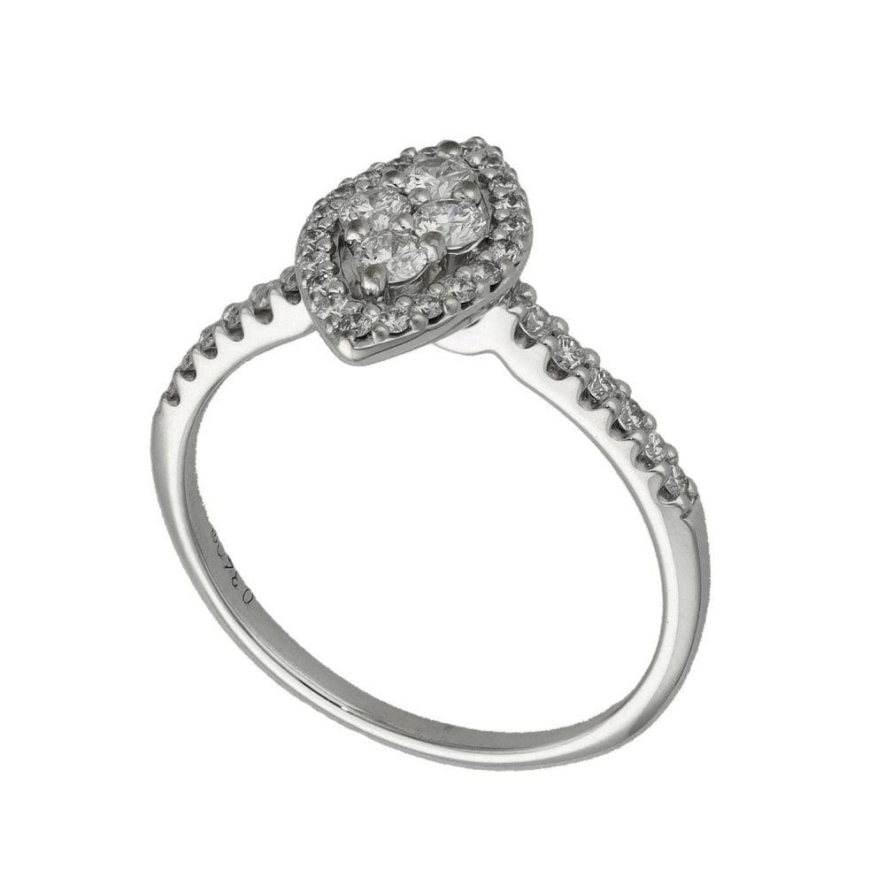 Ladies 9ct White Gold Diamond Cluster Ring - Size J - 0.34ct