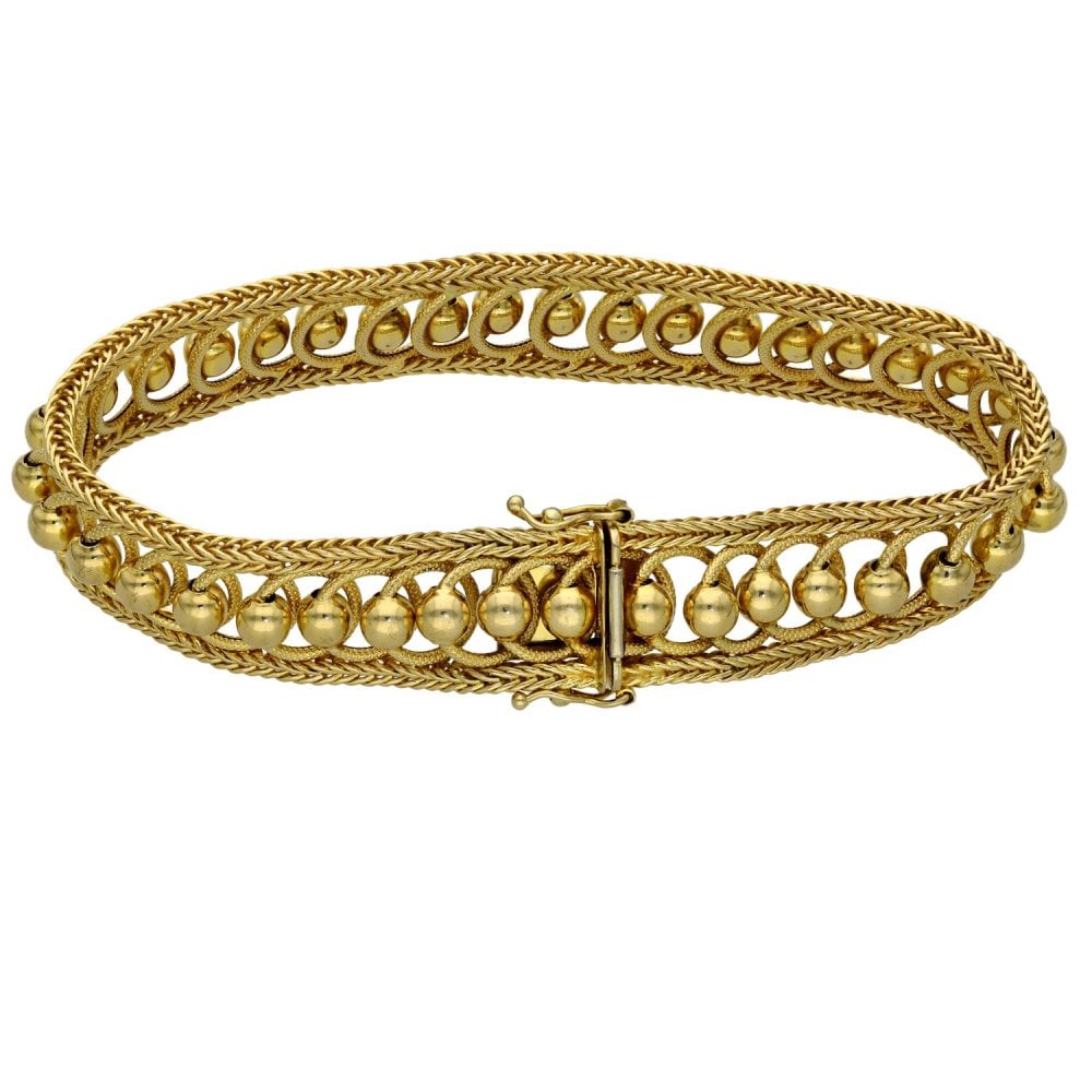 Ladies 9ct Yellow Gold Ball & Hoop Bracelet - 26.6g