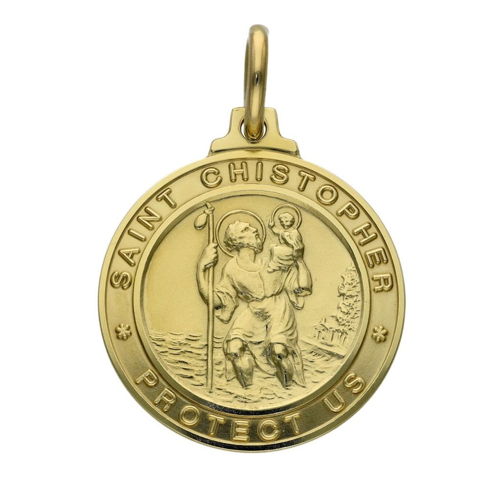 9ct Yellow Gold Large Round St. Christopher Pendant - 11.3g