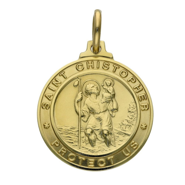 9ct Yellow Gold Large Round St. Christopher Pendant - 11.3g
