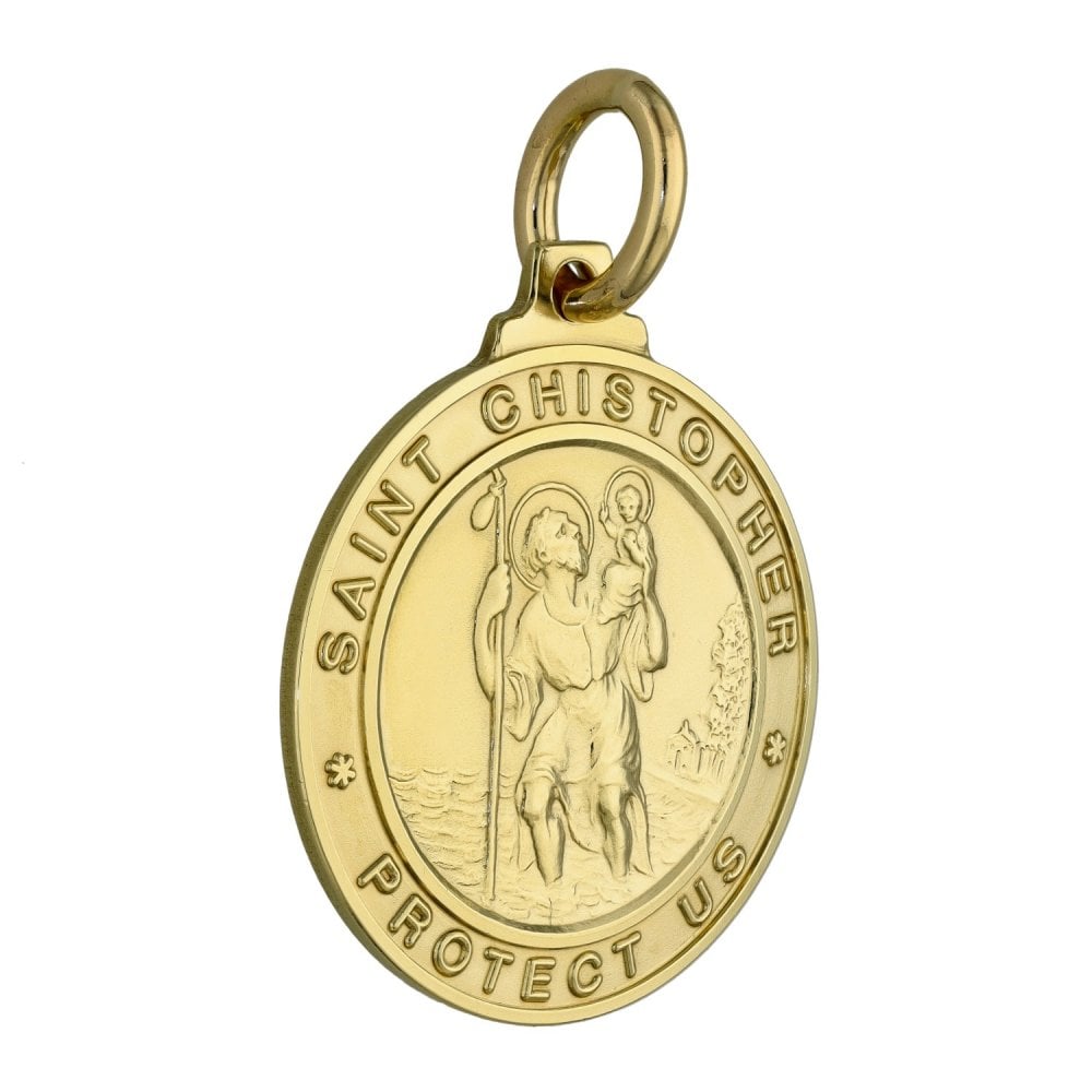 9ct Yellow Gold Large Round St. Christopher Pendant - 11.3g
