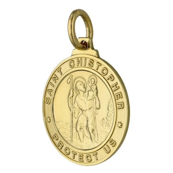 9ct Yellow Gold Large Round St. Christopher Pendant - 11.3g