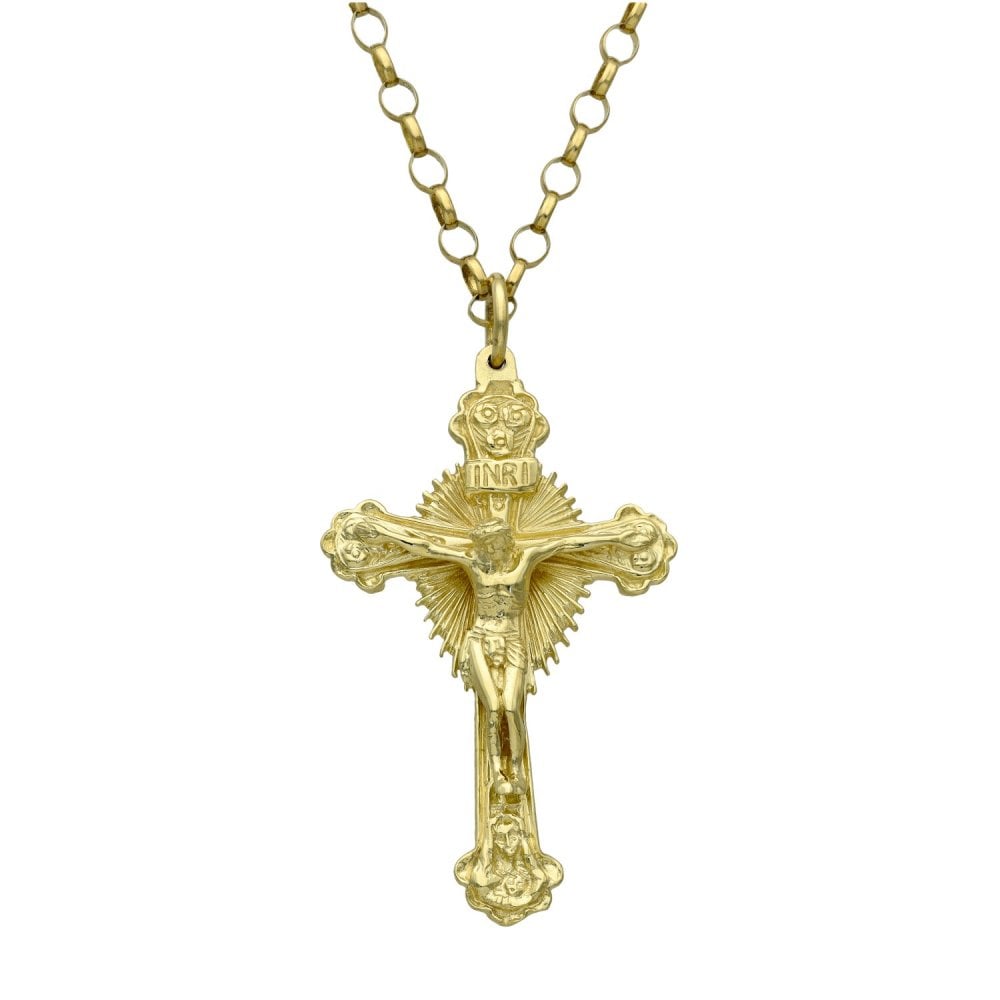 9ct Yellow Gold Crucifix & Chain - 22" - 20.5g