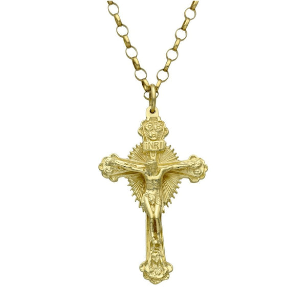 9ct Yellow Gold Crucifix & Chain - 22" - 20.5g
