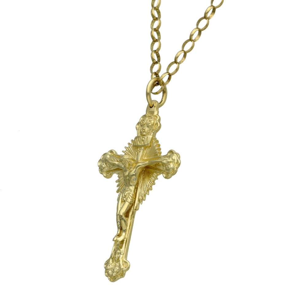 9ct Yellow Gold Crucifix & Chain - 22" - 20.5g