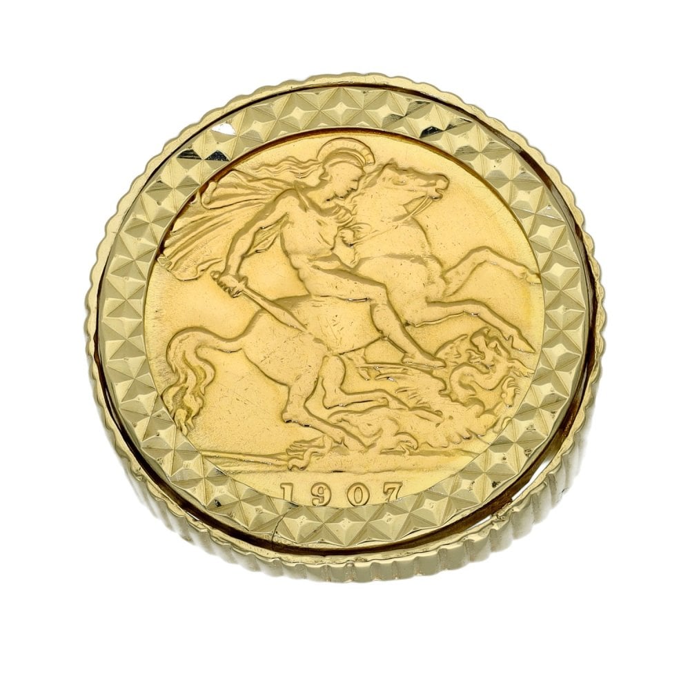 1907 Yellow Gold Half Sovereign Coin Mounted Ring - 8.6g