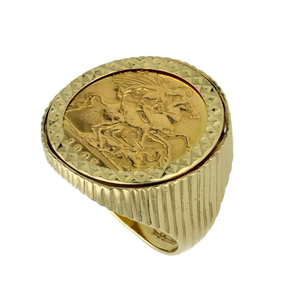 1907 Yellow Gold Half Sovereign Coin Mounted Ring - 8.6g