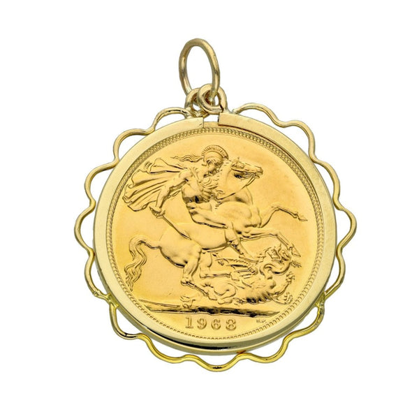 1968 Yellow Gold Full Sovereign Coin Pendant - 9.5g