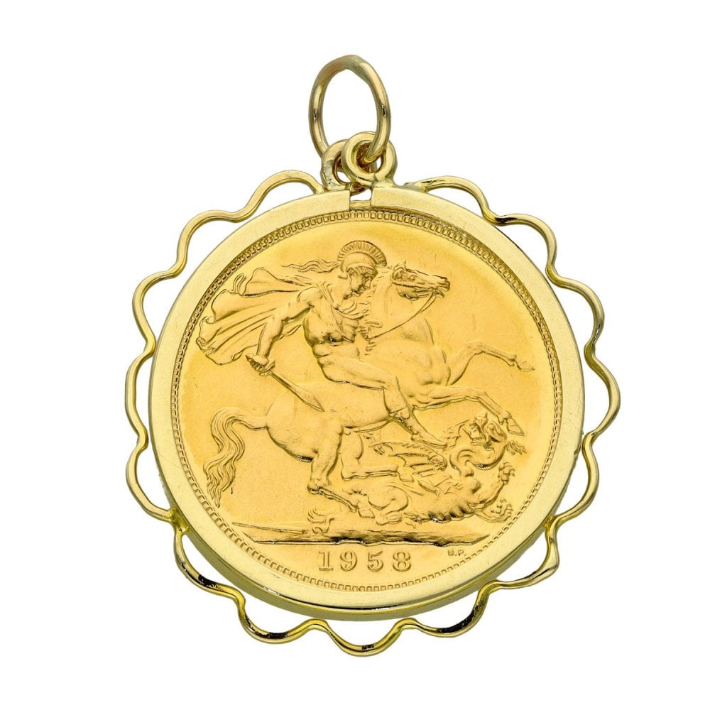 1958 Yellow Gold Full Sovereign Coin Pendant - 9.5g