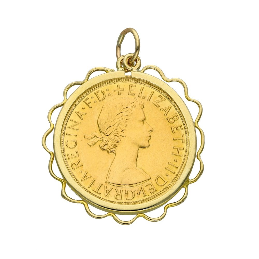 1958 Yellow Gold Full Sovereign Coin Pendant - 9.5g