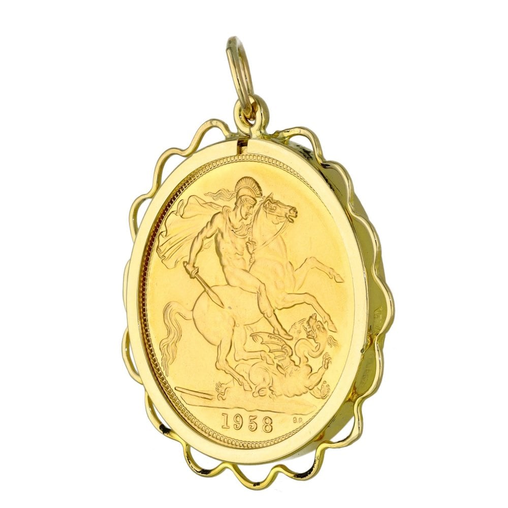 1958 Yellow Gold Full Sovereign Coin Pendant - 9.5g