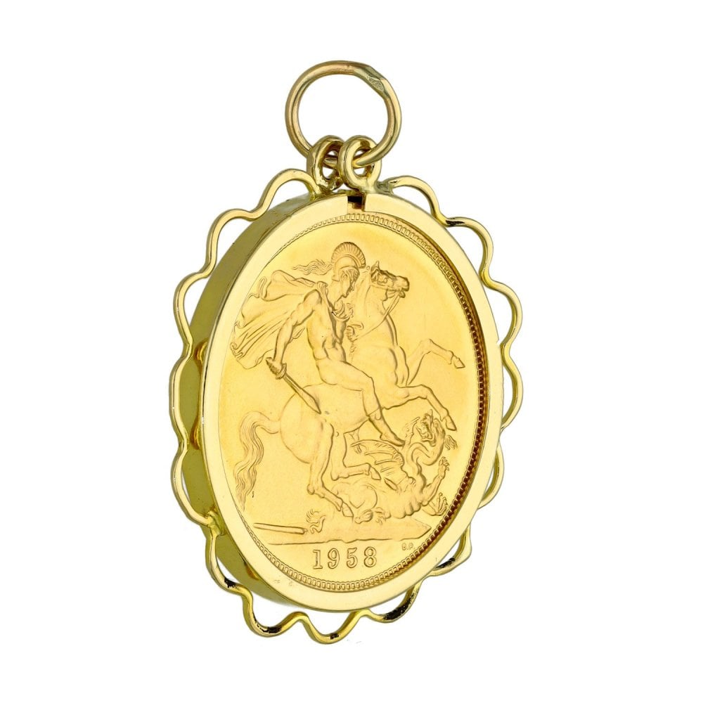 1958 Yellow Gold Full Sovereign Coin Pendant - 9.5g