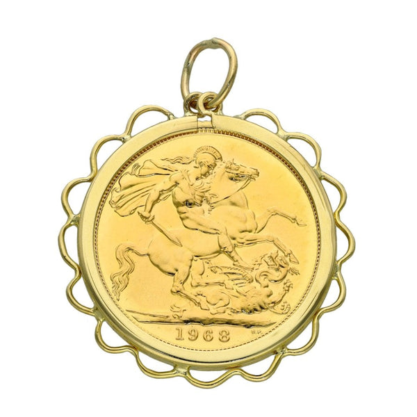 1968 Yellow Gold Full Sovereign Coin Pendant - 9.5g