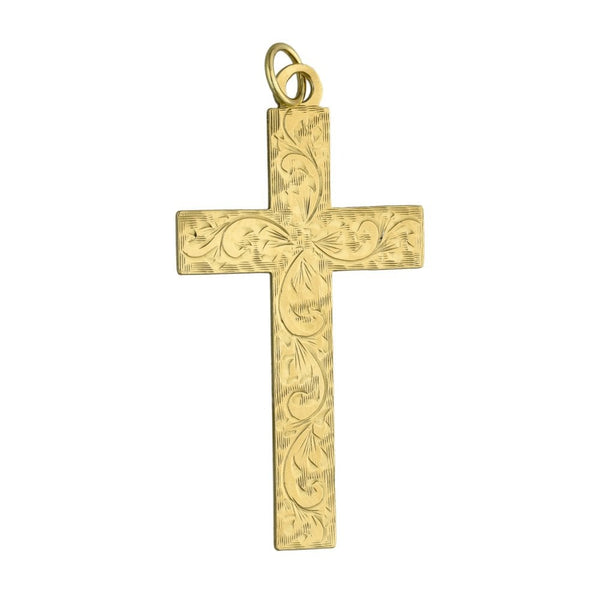 9ct Yellow Gold Patterned Cross Pendant - 2.7g