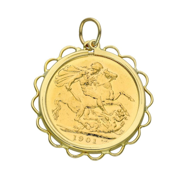 1901 Yellow Gold Full Sovereign Coin Pendant - 9.5g