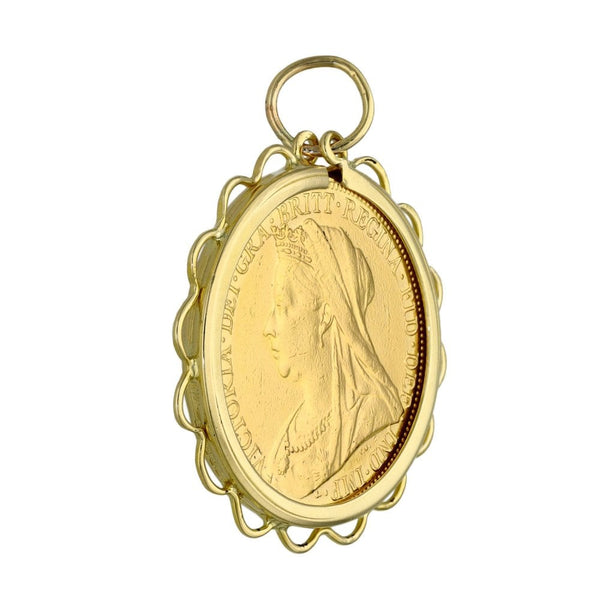 1901 Yellow Gold Full Sovereign Coin Pendant - 9.5g