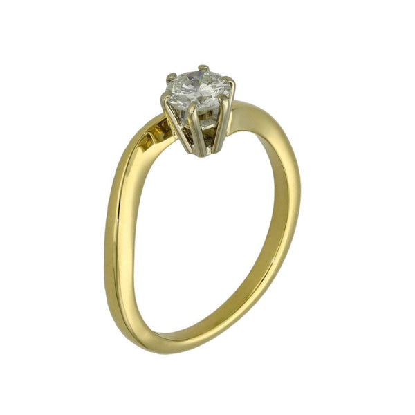Ladies 18ct Yellow Gold Diamond Solitaire Twist Ring - Size N