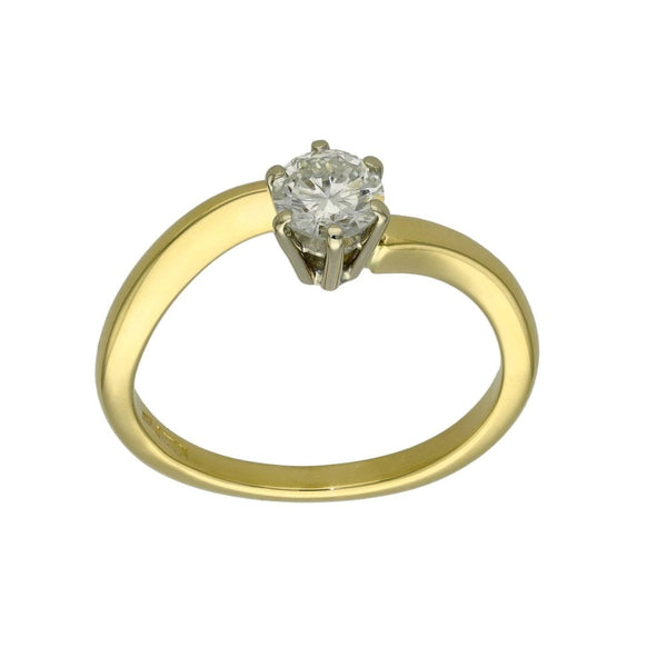 Ladies 18ct Yellow Gold Diamond Solitaire Twist Ring - Size N
