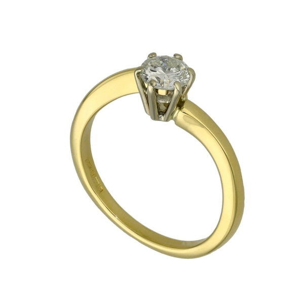 Ladies 18ct Yellow Gold Diamond Solitaire Twist Ring - Size N