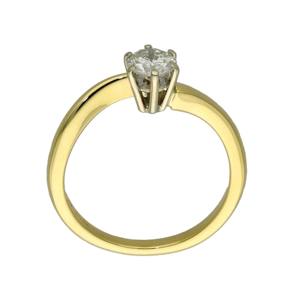 Ladies 18ct Yellow Gold Diamond Solitaire Twist Ring - Size N