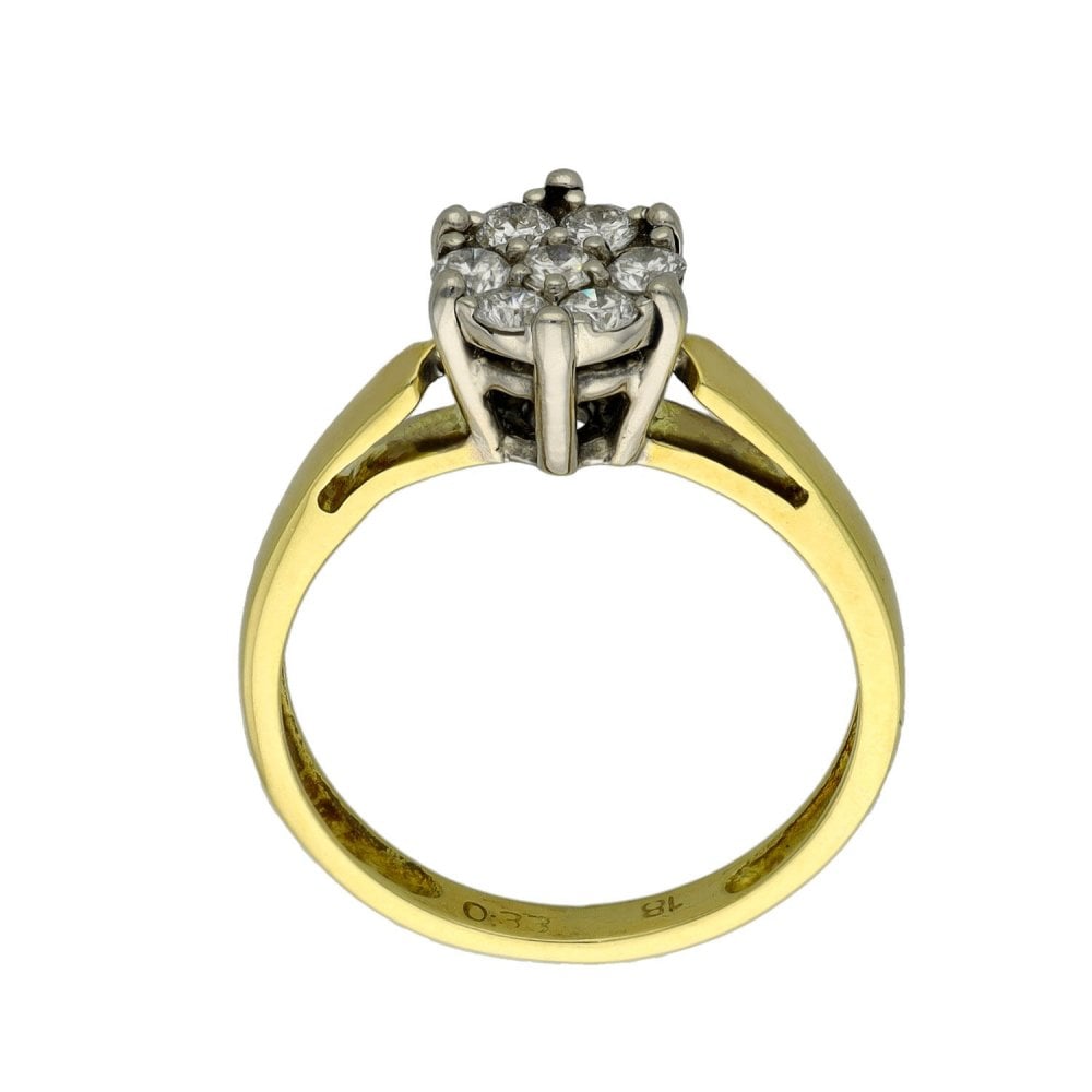 Ladies 18ct Yellow Gold Diamond Cluster Ring - Size L - 0.33ct
