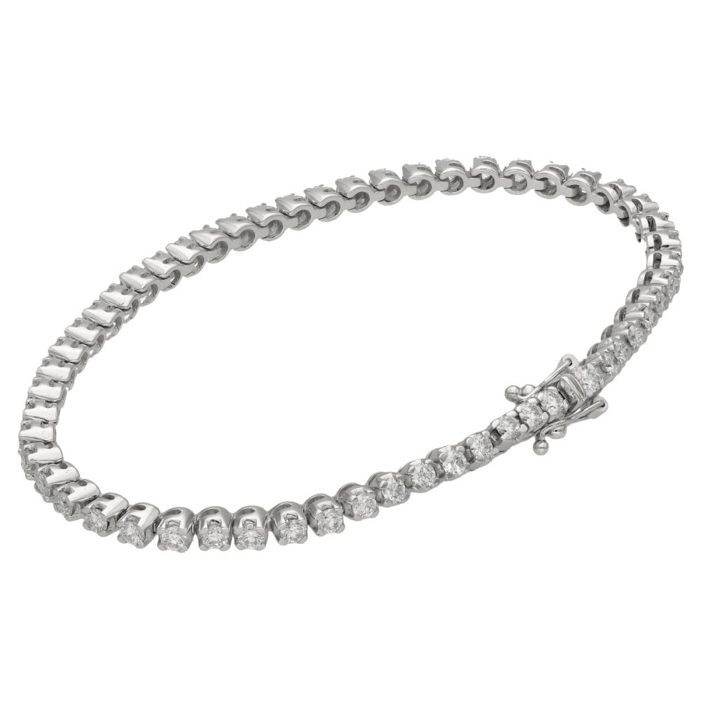 18ct White Gold Diamond Set Tennis Bracelet - 7" - 3.51ct