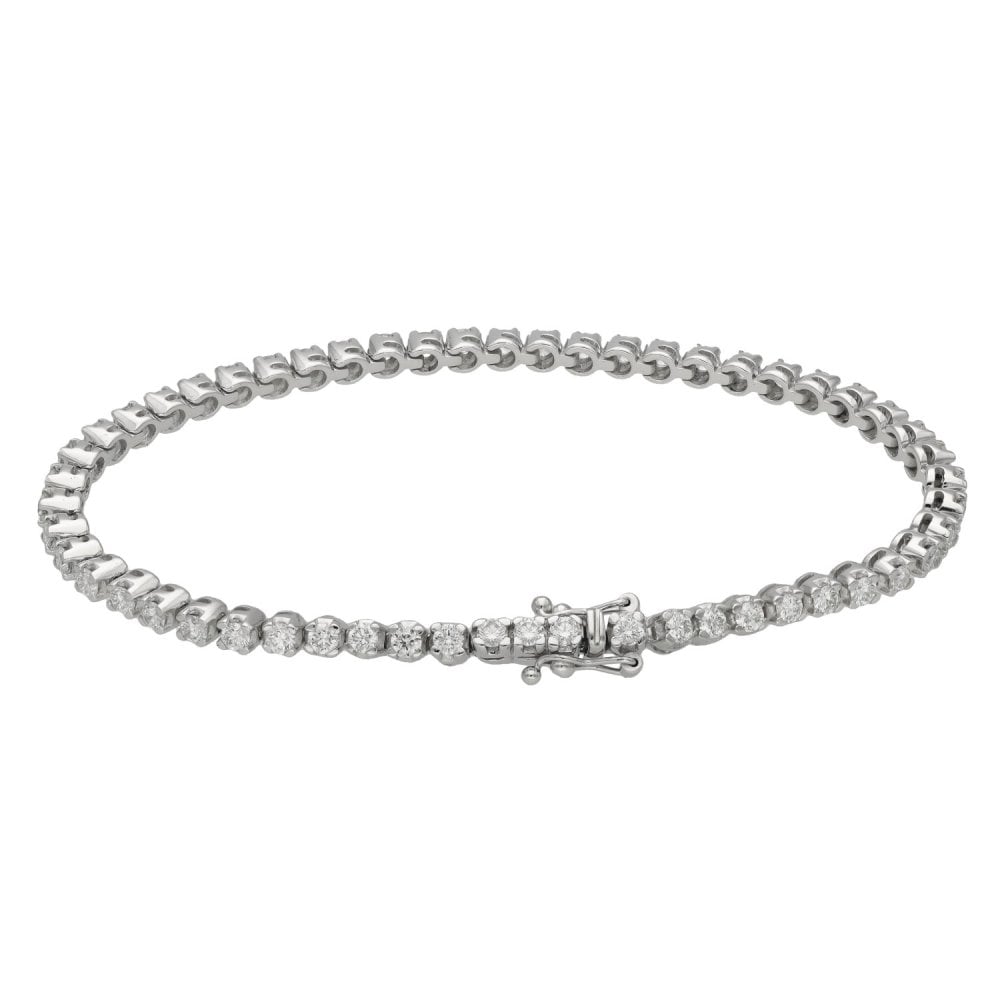 18ct White Gold Diamond Set Tennis Bracelet - 7" - 3.51ct