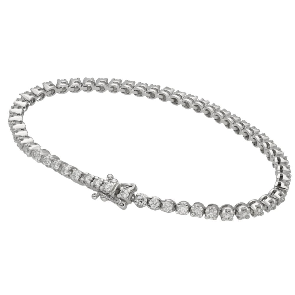 18ct White Gold Diamond Set Tennis Bracelet - 7" - 3.51ct