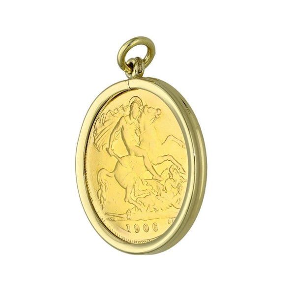 1906 Yellow Gold Half Sovereign Coin Pendant - 4.9g