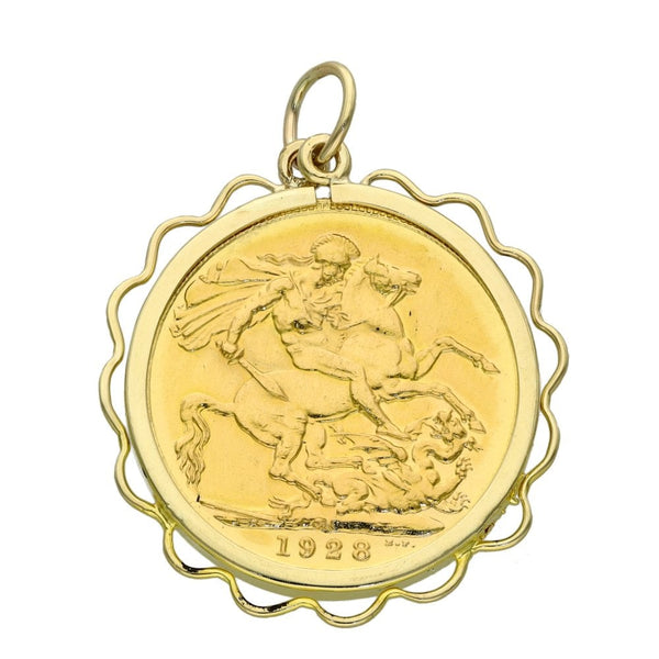 1928 Yellow Gold Full Sovereign Coin Pendant - 9.5g
