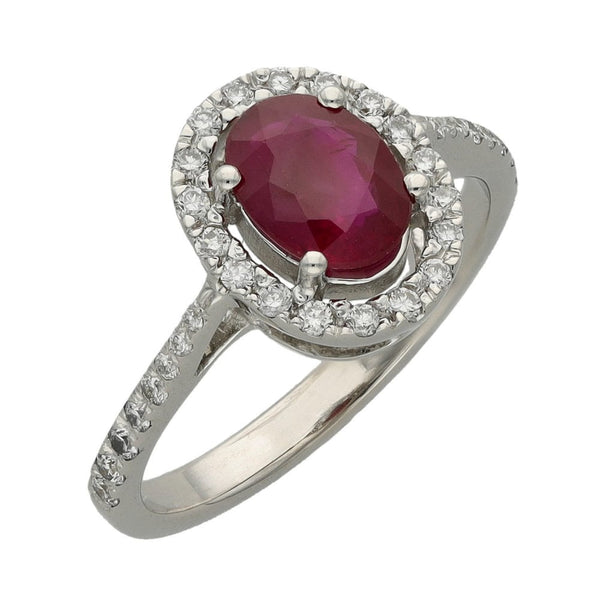 Ladies 18ct White Gold Diamond & Ruby Cluster Ring - Size I