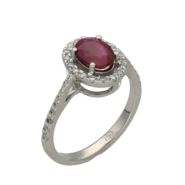 Ladies 18ct White Gold Diamond & Ruby Cluster Ring - Size I