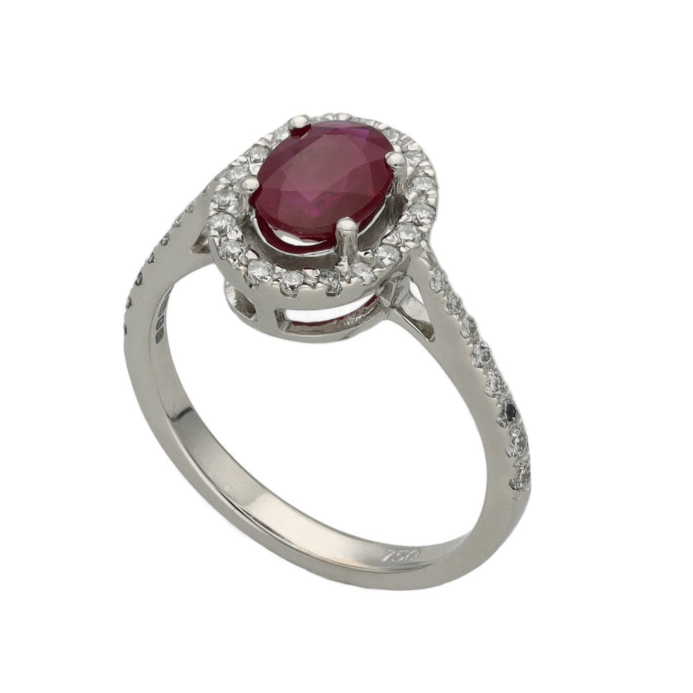 Ladies 18ct White Gold Diamond & Ruby Cluster Ring - Size I